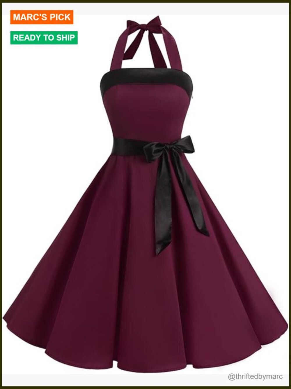 Vintage 1950s Halter Cocktail Dress A-Line Midi Swing Rockabilly
